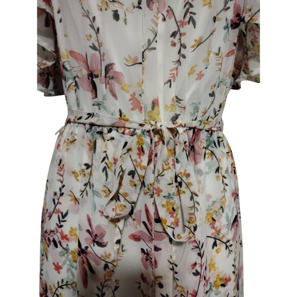 As U Wish Womens Romper Dress Large White Floral Print Cold Shoulder Hi-Low Maxi - Picture 4 of 9